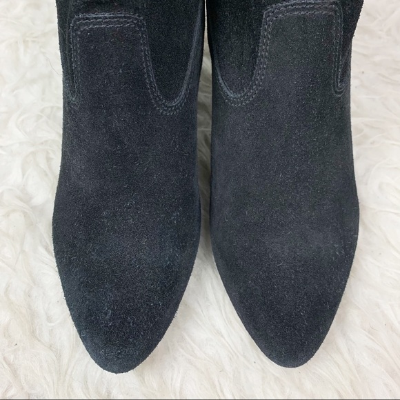 PELLE MODA Genuine Black Suede Chunky Stacked Heel Pointed Toe Zip Ankle Boots - Picture 5 of 12